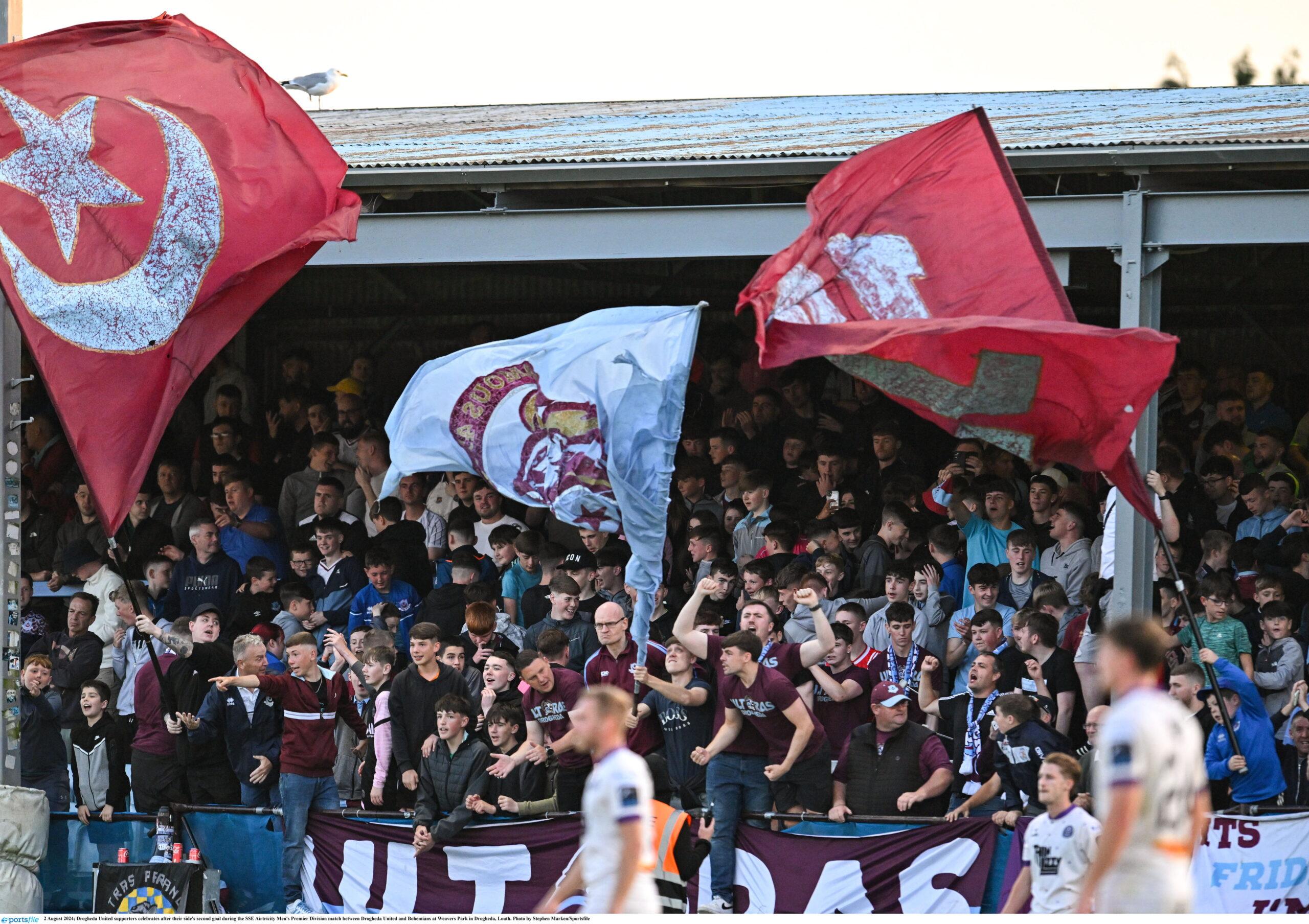 Drogheda United supporters in full voice at Weavers Park